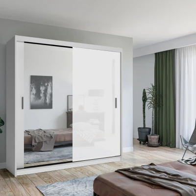 Šatníková skriňa so zrkadlom 203/62 KAILAN - biela matná / biela lesklá