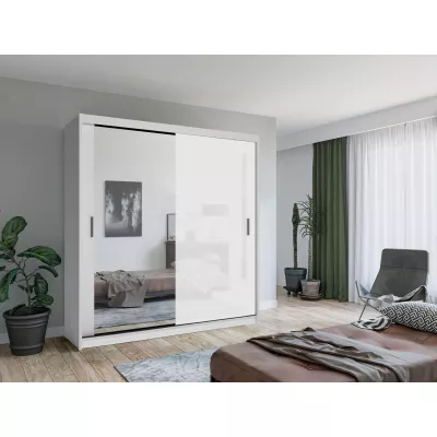 Šatníková skriňa so zrkadlom 203/62 KAILAN - biela matná / biela lesklá