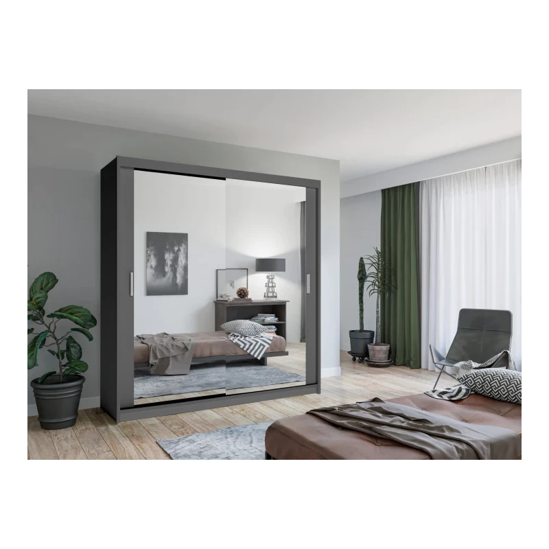 Zrkadlová šatníková skriňa 203/62 KAILAN - šedá