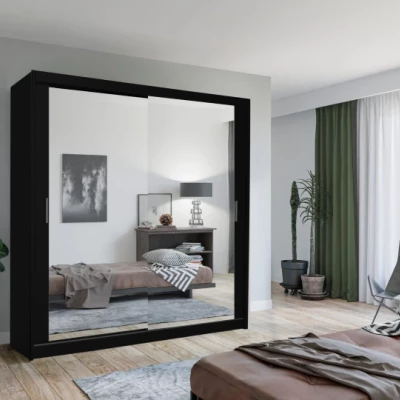 Zrkadlová šatníková skriňa 203/62 KAILAN - čierna