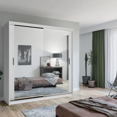 Zrkadlová šatníková skriňa 203/62 KAILAN - biela