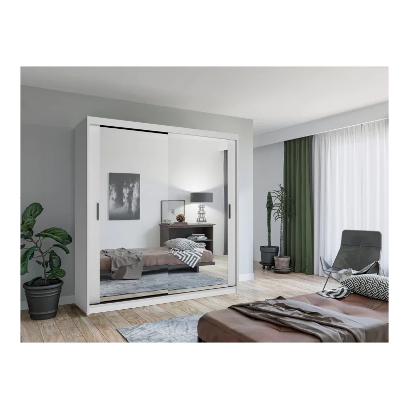 Zrkadlová šatníková skriňa 203/62 KAILAN - biela