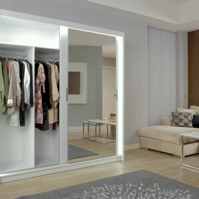 Zrkadlová šatníková skriňa 203/62 KAILAN - biela