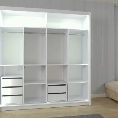 Zrkadlová šatníková skriňa 203/62 KAILAN - biela