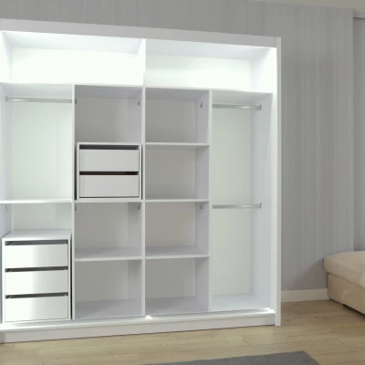 Zrkadlová šatníková skriňa 203/62 KAILAN - biela