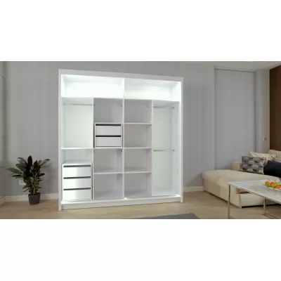 Zrkadlová šatníková skriňa 203/62 KAILAN - biela