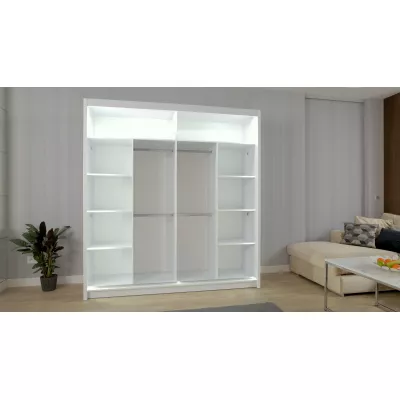 Zrkadlová šatníková skriňa 203/62 KAILAN - biela