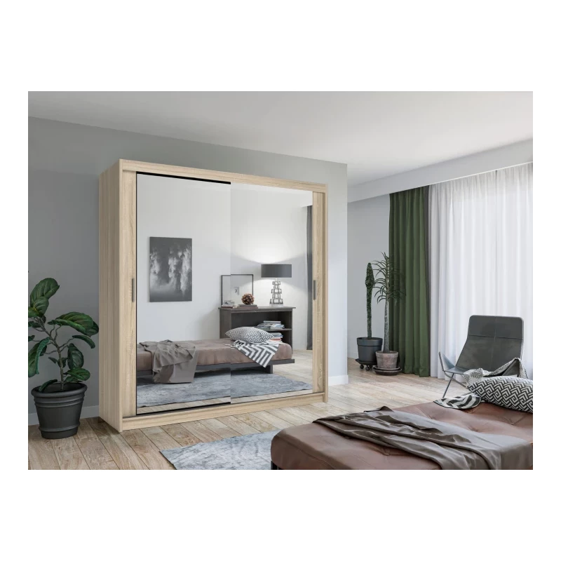 Zrkadlová šatníková skriňa 203/62 KAILAN - dub sonoma