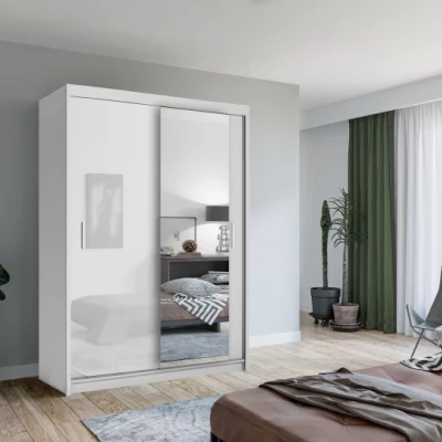 Šatníková skriňa so zrkadlom 150/62 KAILAN - biela matná / biela lesklá