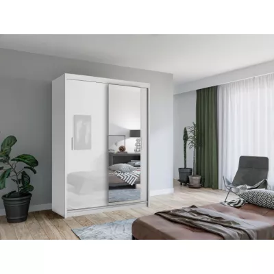 Šatníková skriňa so zrkadlom 150/62 KAILAN - biela matná / biela lesklá