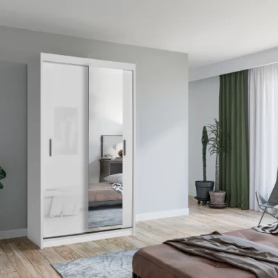 Šatníková skriňa so zrkadlom 120/62 KAILAN - biela matná / biela lesklá