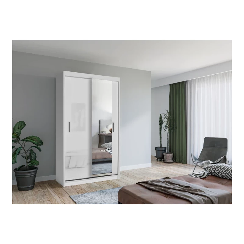Šatníková skriňa so zrkadlom 120/62 KAILAN - biela matná / biela lesklá