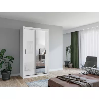 Šatníková skriňa so zrkadlom 120/62 KAILAN - biela matná / biela lesklá