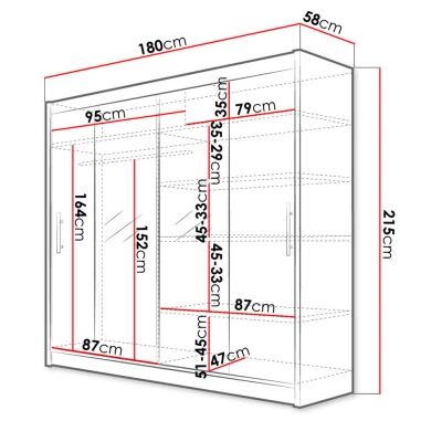 Vysoká šatníková skriňa so zrkadlom 180 cm FLORENCIO 2 - dub sonoma