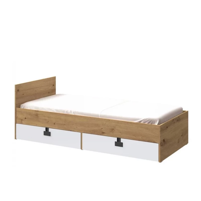 Jednolôžková posteľ do študentskej izby 90x200 BASHIRA - dub / lesklá biela