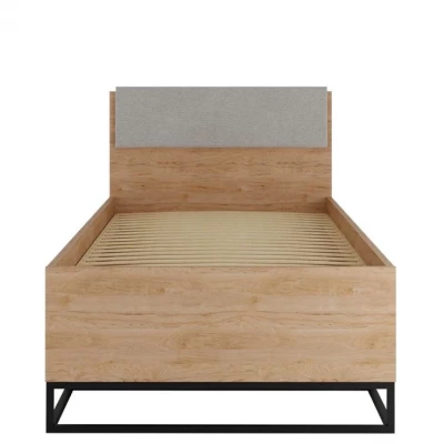 Jednolôžková posteľ s úložným priestorom 90x200 FABENS - orech hickory / matná biela / šedá