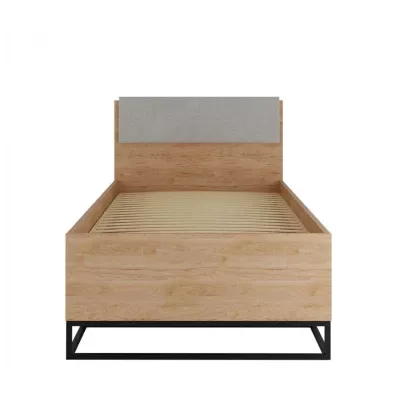 Jednolôžková posteľ s úložným priestorom 90x200 FABENS - orech hickory / matná biela / šedá