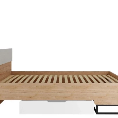 Jednolôžková posteľ s úložným priestorom 90x200 FABENS - orech hickory / matná biela / šedá