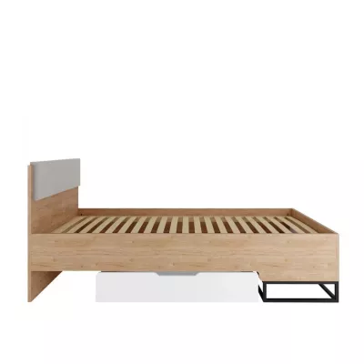 Jednolôžková posteľ s úložným priestorom 90x200 FABENS - orech hickory / matná biela / šedá