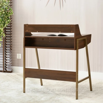 Minimalistický písací stôl RENO - orech / zlatý