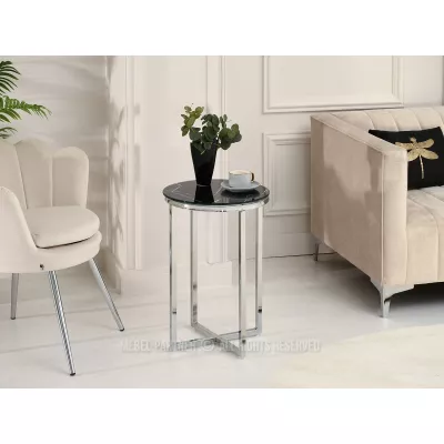 Odkladací stolík ZOAR - čierny mramor / chróm