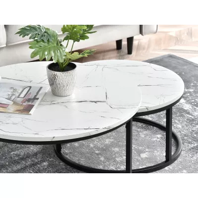 Set konferenčných stolíkov RIVANO - biely mramor / čierny
