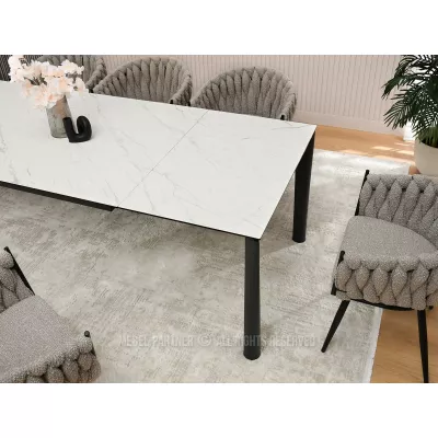 Rozkladací jedálenský stôl 180(240) WAHI - biely mramor / čierny