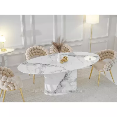 Dizajnový oválny jedálenský stôl 200x100 GERSON - biely mramor