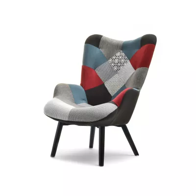 Čalúnené kreslo TIAGO - viacfarebný patchwork / čierne