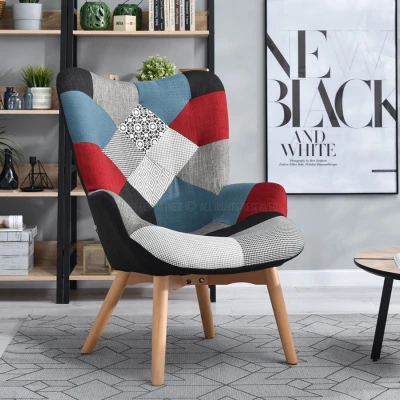 Čalúnené kreslo TIAGO - viacfarebný patchwork / buk
