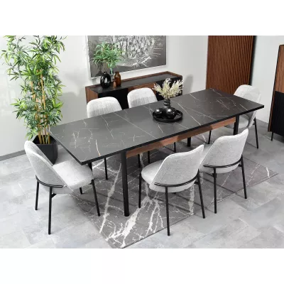Rozkladací jedálenský stôl 160(240)x90 NORLAN - orech / čierny mramor