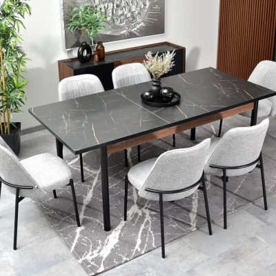 Rozkladací jedálenský stôl 160(240)x90 NORLAN - orech / čierny mramor