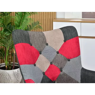 Čalúnené kreslo TIAGO - červený patchwork / buk