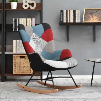 Hojdacie kreslo JORG - viacfarebný patchwork / čierny / buk