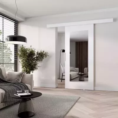Posuvné dvere so zrkadlom BARRET 9 - 106 cm, biele