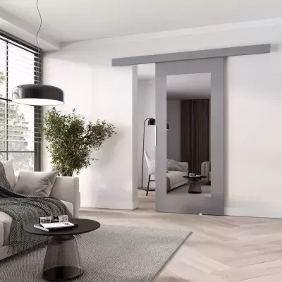 Posuvné dvere so zrkadlom BARRET 9 - 86 cm, šedé