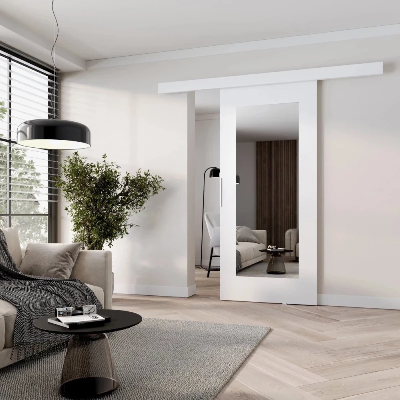 Posuvné dvere so zrkadlom BARRET 9 - 86 cm, biele