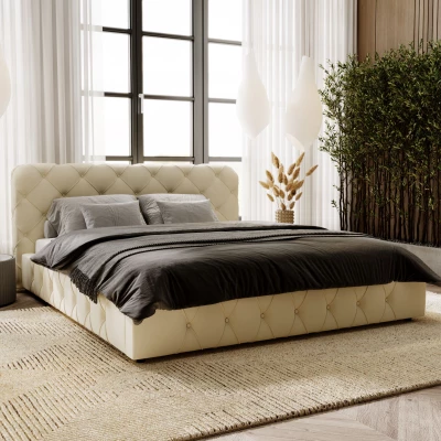 Elegantná čalúnená posteľ 160x200 MARLENE 1 s úložným priestorom - krémová