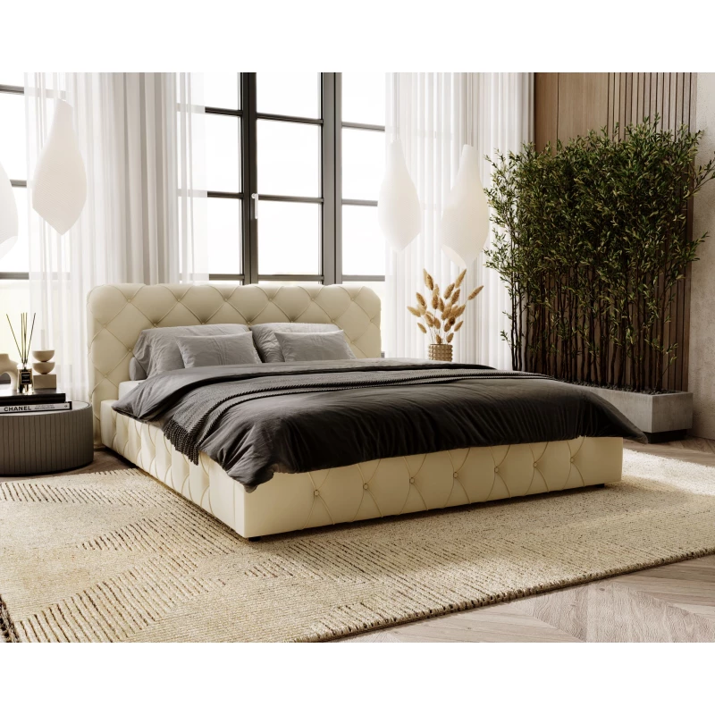 Elegantná čalúnená posteľ 160x200 MARLENE 1 s úložným priestorom - krémová
