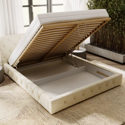 Elegantná čalúnená posteľ 200x200 MARLENE 1 s úložným priestorom - svetlo šedá