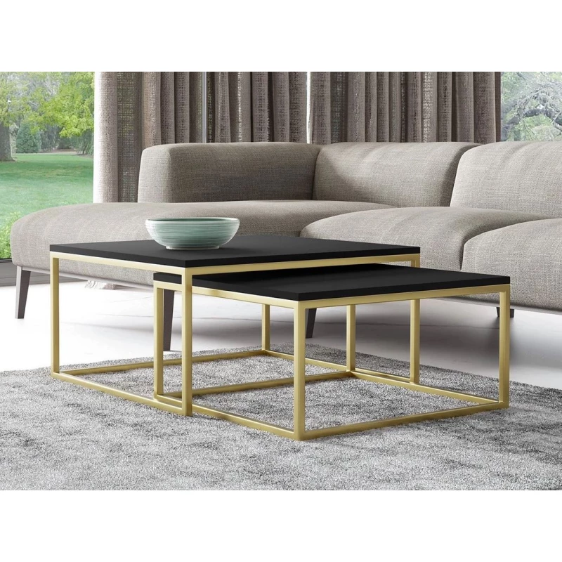 Set 2x konferenčný stolík RYSIA - zlatý / čierny molet
