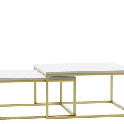 Set 2x konferenčný stolík Rysia - zlatý / arktický biely
