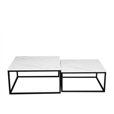 Set 2x konferenčný stolík RYSIA - čierny / biely mramor