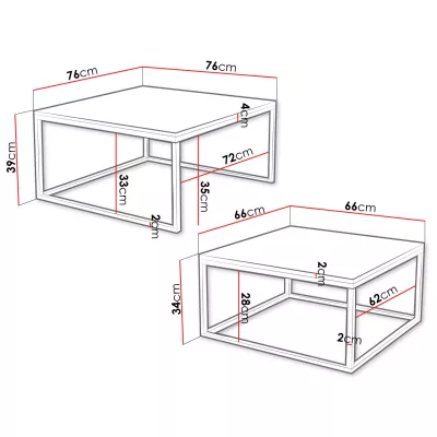 Set 2x konferenčný stolík RYSIA - čierny / čierny molet