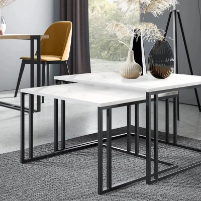 Set 2x konferenčný stolík PTYSIA - čierny / biely mramor
