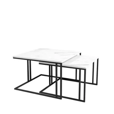 Set 2x konferenčný stolík PTYSIA - čierny / biely mramor