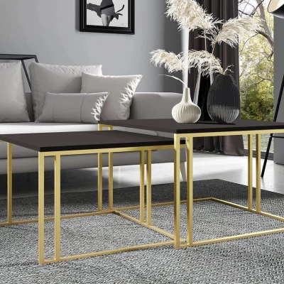 Set 2x konferenčný stolík PTYSIA - zlatý / čierny molet