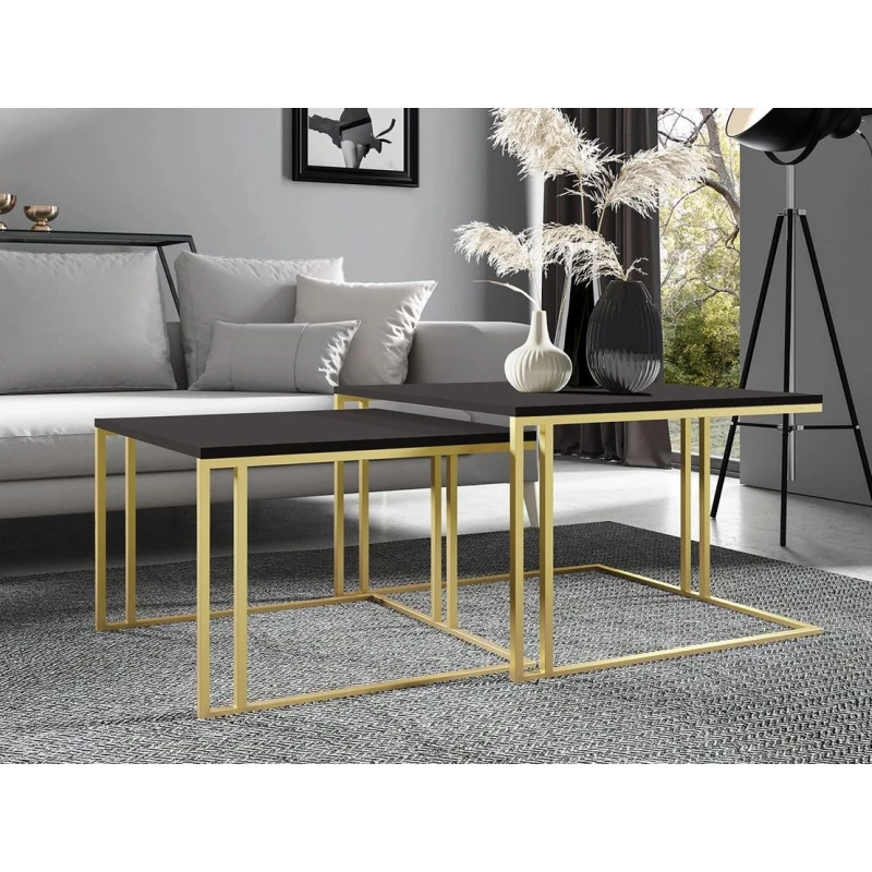 Set 2x konferenčný stolík PTYSIA - zlatý / čierny molet