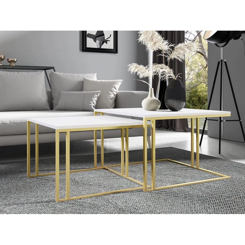 Set 2x konferenčný stolík PTYSIA - zlatý / arktický biely