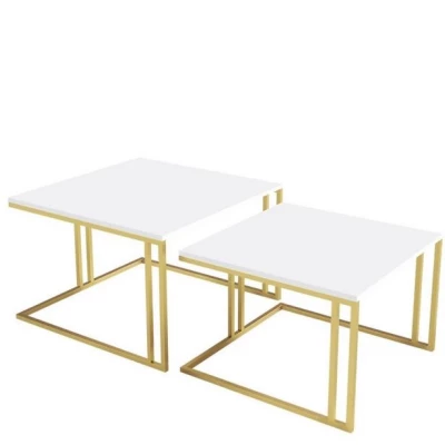 Set 2x konferenčný stolík PTYSIA - zlatý / arktický biely